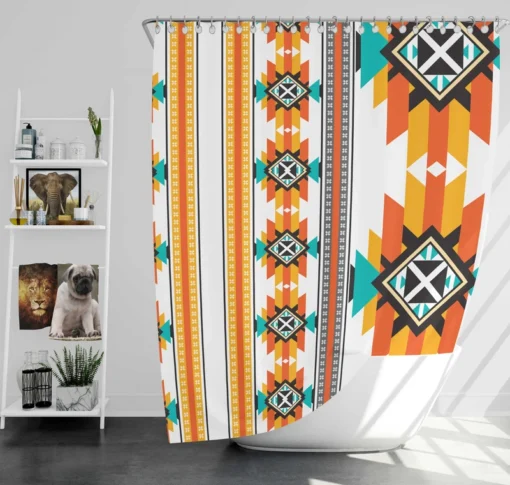 Navajo Geometric Orange Pattern Shower Curtain