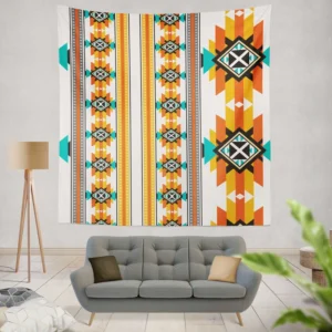 Navajo Geometric Orange Pattern Wall Tapestry