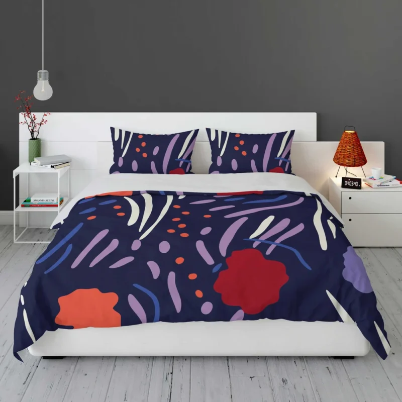 Navy Blue Abstract Doodle Pattern Bedding Set 1