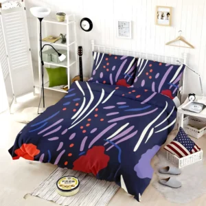 Navy Blue Abstract Doodle Pattern Bedding Set