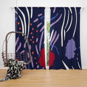 Navy Blue Abstract Doodle Pattern Curtain