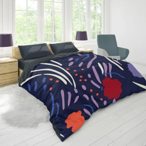 Navy Blue Abstract Doodle Pattern Duvet Cover 1