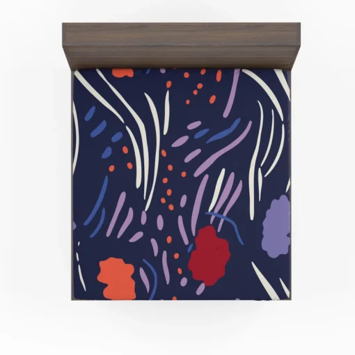 Navy Blue Abstract Doodle Pattern Fitted Sheet