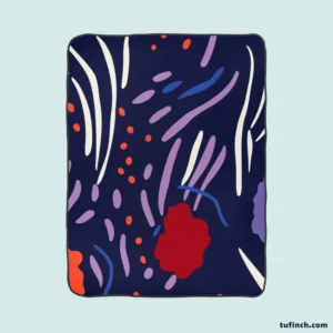 Navy Blue Abstract Doodle Pattern Fleece Blanket 1