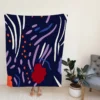 Navy Blue Abstract Doodle Pattern Fleece Blanket