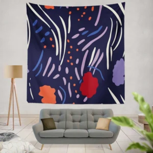 Navy Blue Abstract Doodle Pattern Wall Tapestry