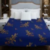 Navy Blue Baroque Pattern Golden Floral Duvet Cover