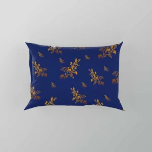 Navy Blue Baroque Pattern Golden Floral Pillow Case