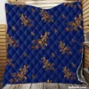 Navy Blue Baroque Pattern Golden Floral Quilt Blanket