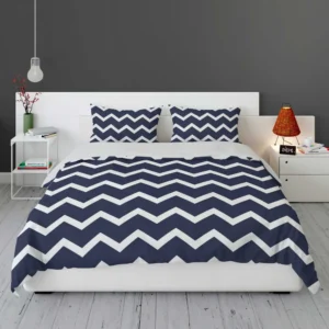 Navy Blue Chevron Zigzag Bedding Set 1