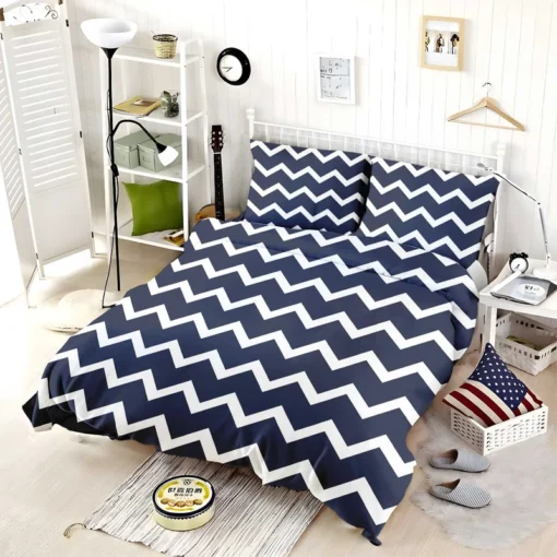 Navy Blue Chevron Zigzag Bedding Set