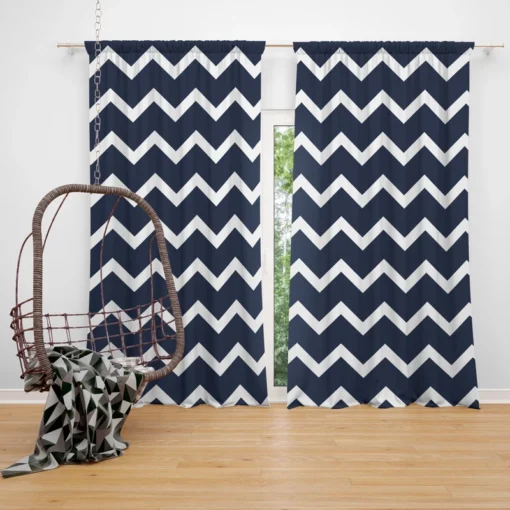 Navy Blue Chevron Zigzag Curtain