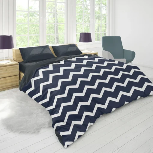 Navy Blue Chevron Zigzag Duvet Cover 1