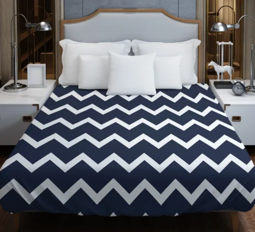 Navy Blue Chevron Zigzag Duvet Cover