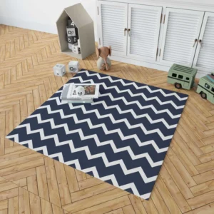 Navy Blue Chevron Zigzag Rug 1