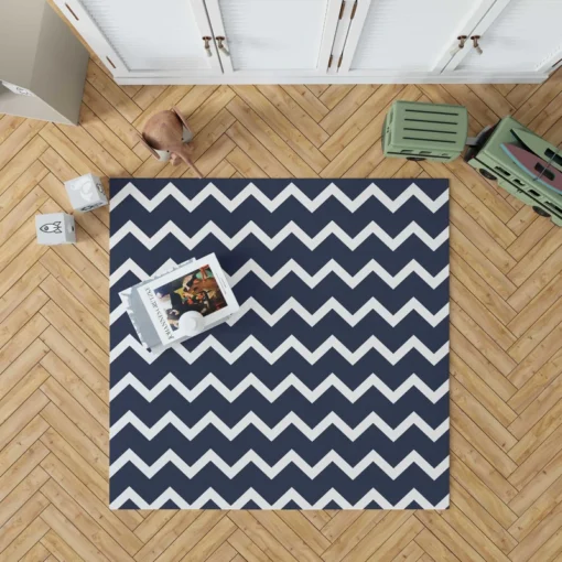 Navy Blue Chevron Zigzag Rug