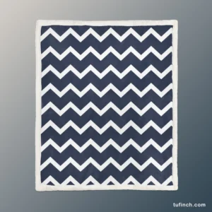 Navy Blue Chevron Zigzag Sherpa Fleece Blanket 1