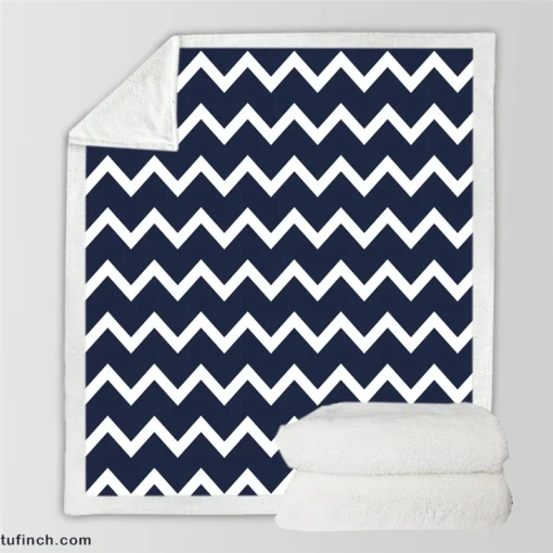 Navy Blue Chevron Zigzag Sherpa Fleece Blanket