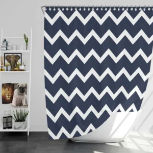 Navy Blue Chevron Zigzag Shower Curtain