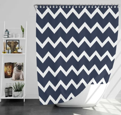 Navy Blue Chevron Zigzag Shower Curtain