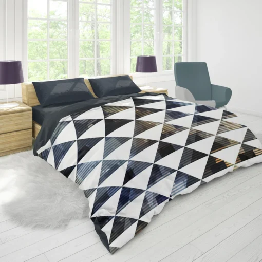 Navy Blue Grey Gradient Triangle Duvet Cover 1