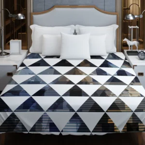 Navy Blue Grey Gradient Triangle Duvet Cover