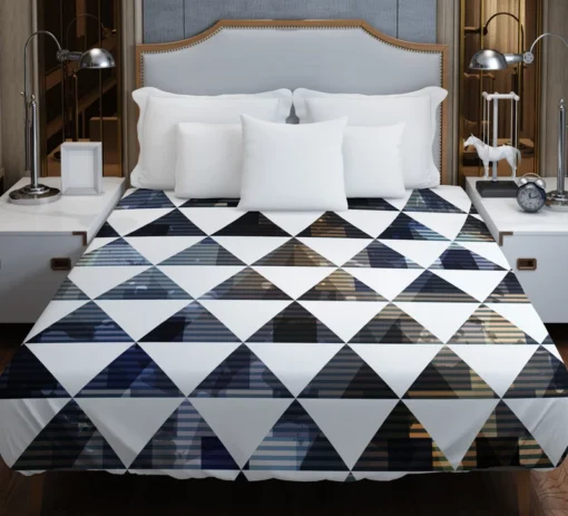 Navy Blue Grey Gradient Triangle Duvet Cover