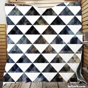 Navy Blue Grey Gradient Triangle Quilt Blanket