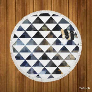 Navy Blue Grey Gradient Triangle Round Beach Towel