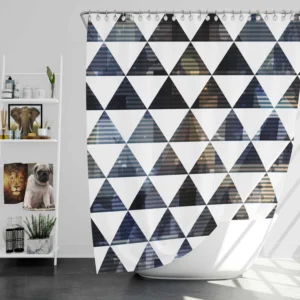 Navy Blue Grey Gradient Triangle Shower Curtain