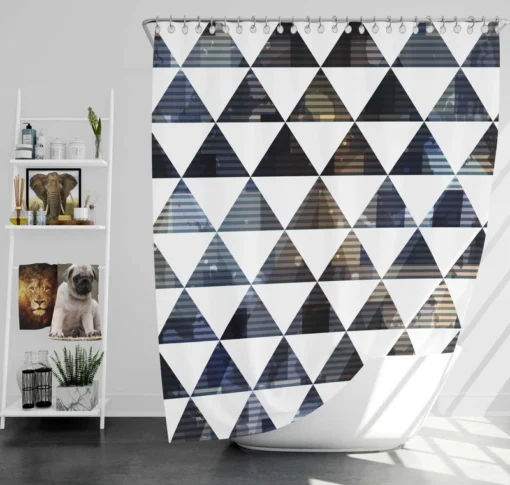 Navy Blue Grey Gradient Triangle Shower Curtain