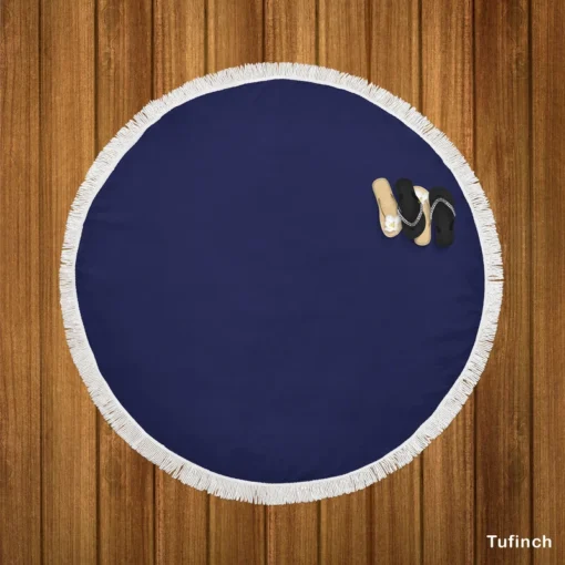 Night Blue Solid Color Round Beach Towel