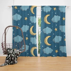 Night Sky Moon Clouds Curtain