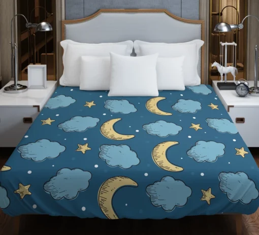 Night Sky Moon Clouds Duvet Cover