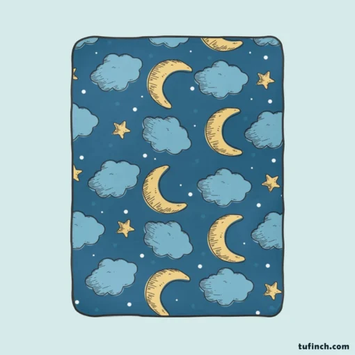 Night Sky Moon Clouds Fleece Blanket 1