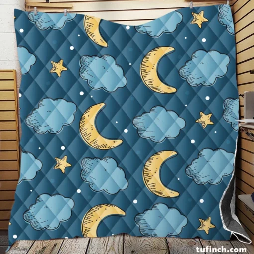 Night Sky Moon Clouds Quilt Blanket