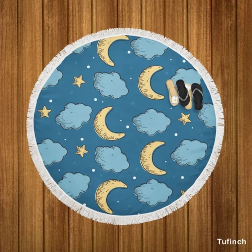 Night Sky Moon Clouds Round Beach Towel