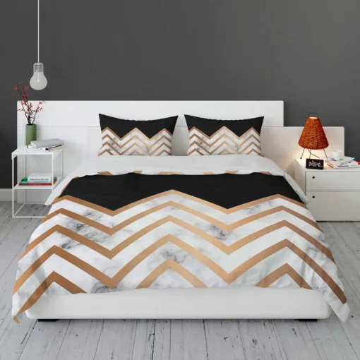 Nordic Marble Gold Zigzag Geometric Bedding Set 1