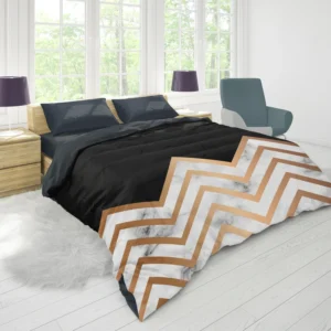 Nordic Marble Gold Zigzag Geometric Duvet Cover 1