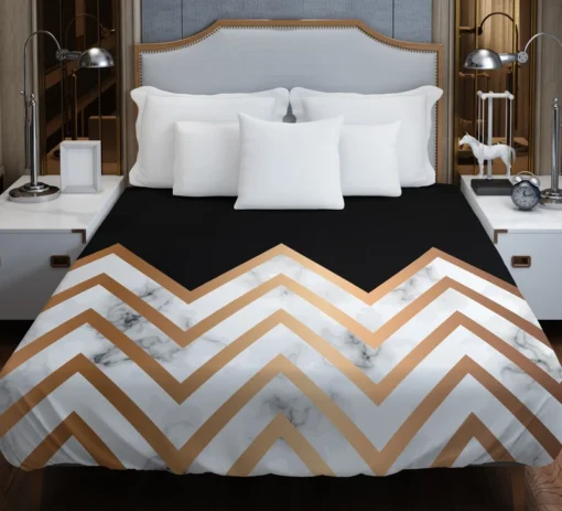 Nordic Marble Gold Zigzag Geometric Duvet Cover