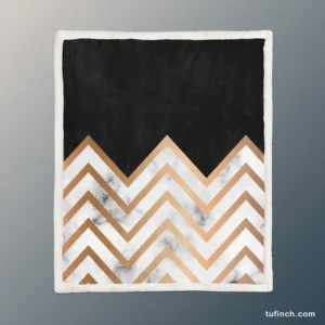 Nordic Marble Gold Zigzag Geometric Sherpa Fleece Blanket 1