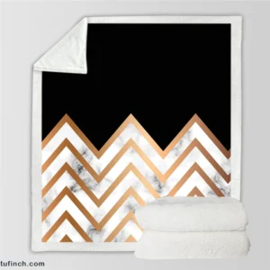 Nordic Marble Gold Zigzag Geometric Sherpa Fleece Blanket