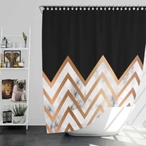 Nordic Marble Gold Zigzag Geometric Shower Curtain