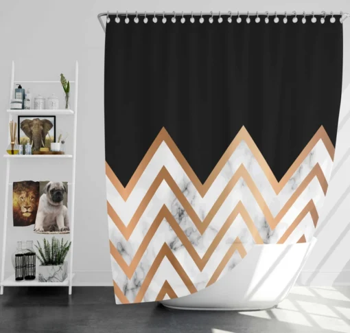 Nordic Marble Gold Zigzag Geometric Shower Curtain