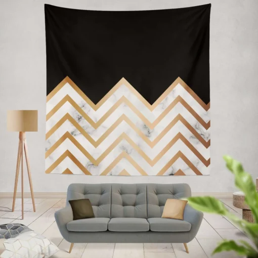 Nordic Marble Gold Zigzag Geometric Wall Tapestry