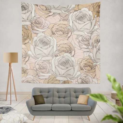 Nude Roses Drawing Wall Tapestry