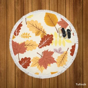 Oak & Maple Leaves Pattern Round Beach Towel