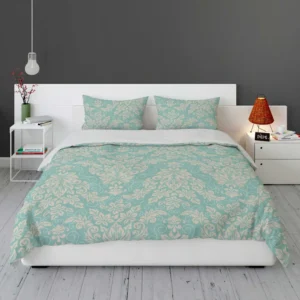 Ocean Blue Floral Damask Bedding Set 1