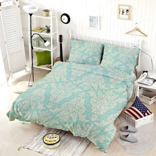 Ocean Blue Floral Damask Bedding Set