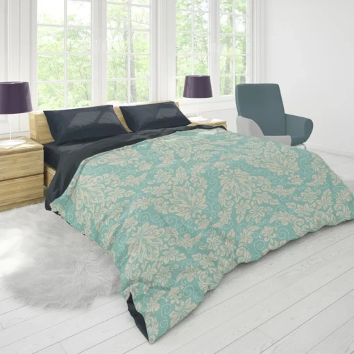 Ocean Blue Floral Damask Duvet Cover 1